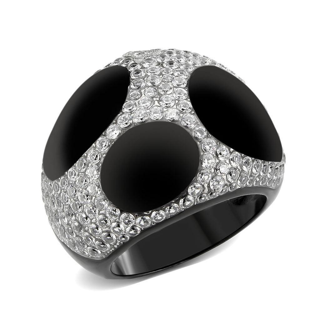Womens Light Black Ring Anillo Para Mujer Stainless Steel Ring ith AAA Grade CZ in Clear Miriamn - Jewelry Store by Erik Rayo