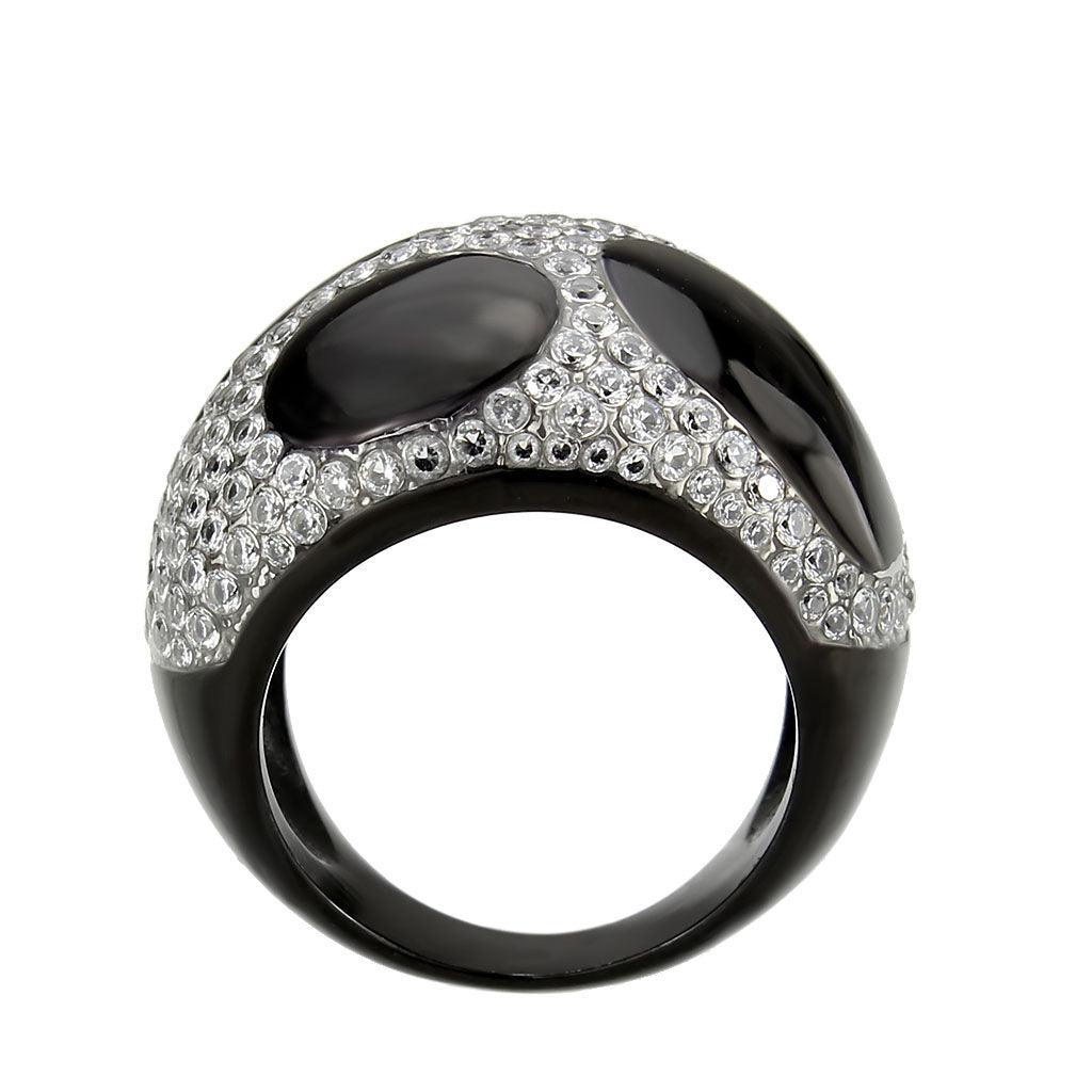 Womens Light Black Ring Anillo Para Mujer Stainless Steel Ring ith AAA Grade CZ in Clear Miriamn - Jewelry Store by Erik Rayo
