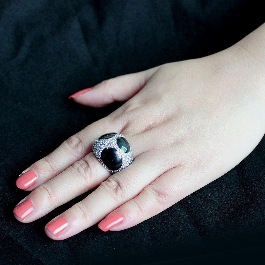 Womens Light Black Ring Anillo Para Mujer Stainless Steel Ring ith AAA Grade CZ in Clear Miriamn - Jewelry Store by Erik Rayo