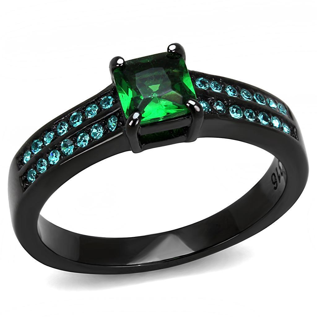 Light Black Rings for Women Anillo Para Mujer Stainless Steel Ring Synthetic Glass in Emerald Hartley - Jewelry Store by Erik Rayo