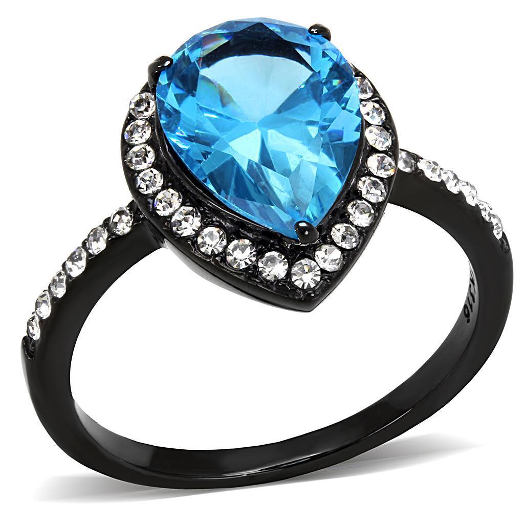 Light Black Rings for Women Anillo Para Mujer Stainless Steel Ring Synthetic Glass in Sea Blue Farah - Jewelry Store by Erik Rayo