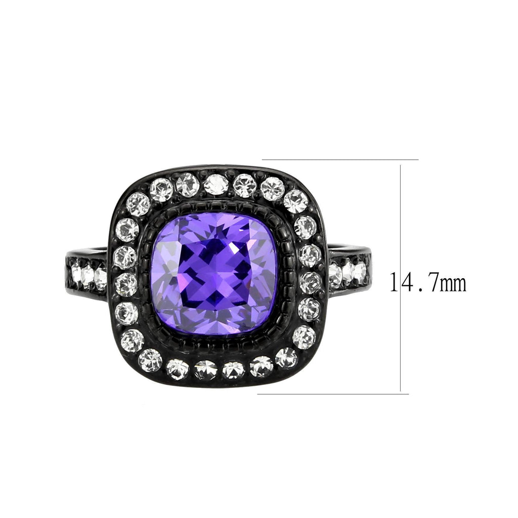 Womens Light Black Ring Anillo Para Mujer Stainless Steel Ring with AAA Grade CZ in Amethyst Kaylee - Jewelry Store by Erik Rayo