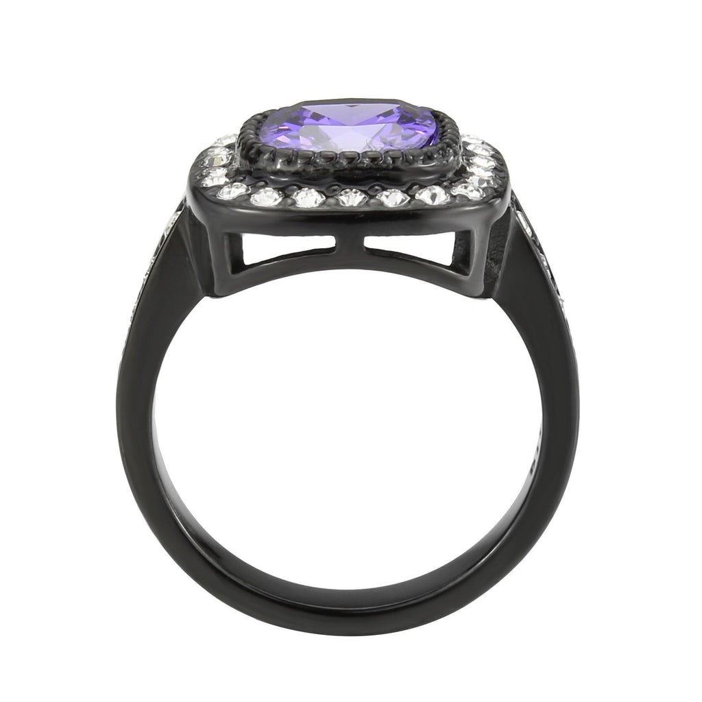 Womens Light Black Ring Anillo Para Mujer Stainless Steel Ring with AAA Grade CZ in Amethyst Kaylee - Jewelry Store by Erik Rayo