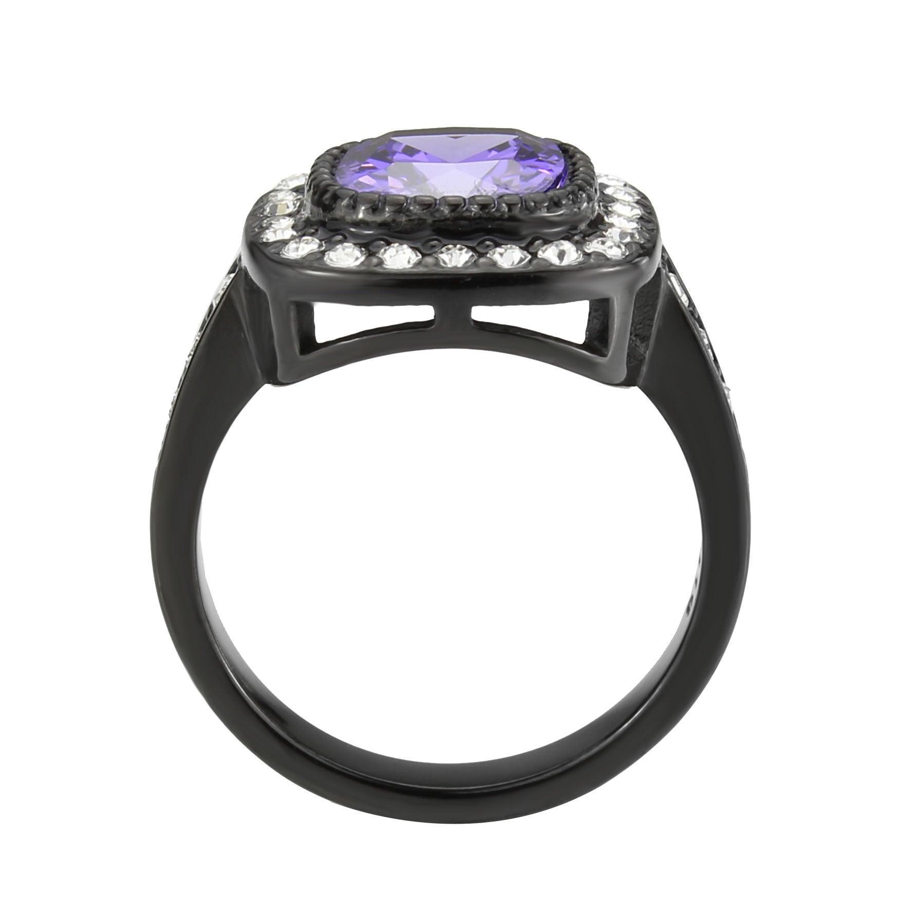 Womens Light Black Ring Anillo Para Mujer Stainless Steel Ring with AAA Grade CZ in Amethyst Kaylee - Jewelry Store by Erik Rayo