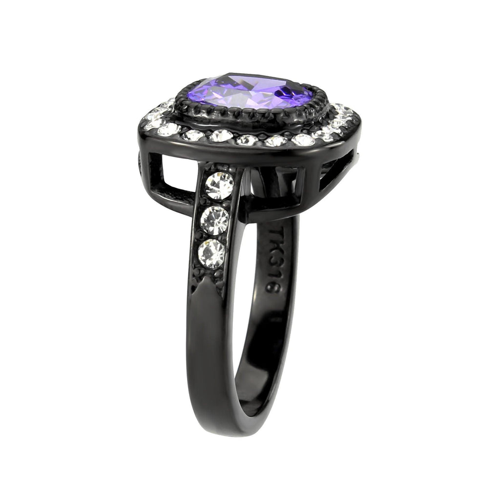 Womens Light Black Ring Anillo Para Mujer Stainless Steel Ring with AAA Grade CZ in Amethyst Kaylee - Jewelry Store by Erik Rayo