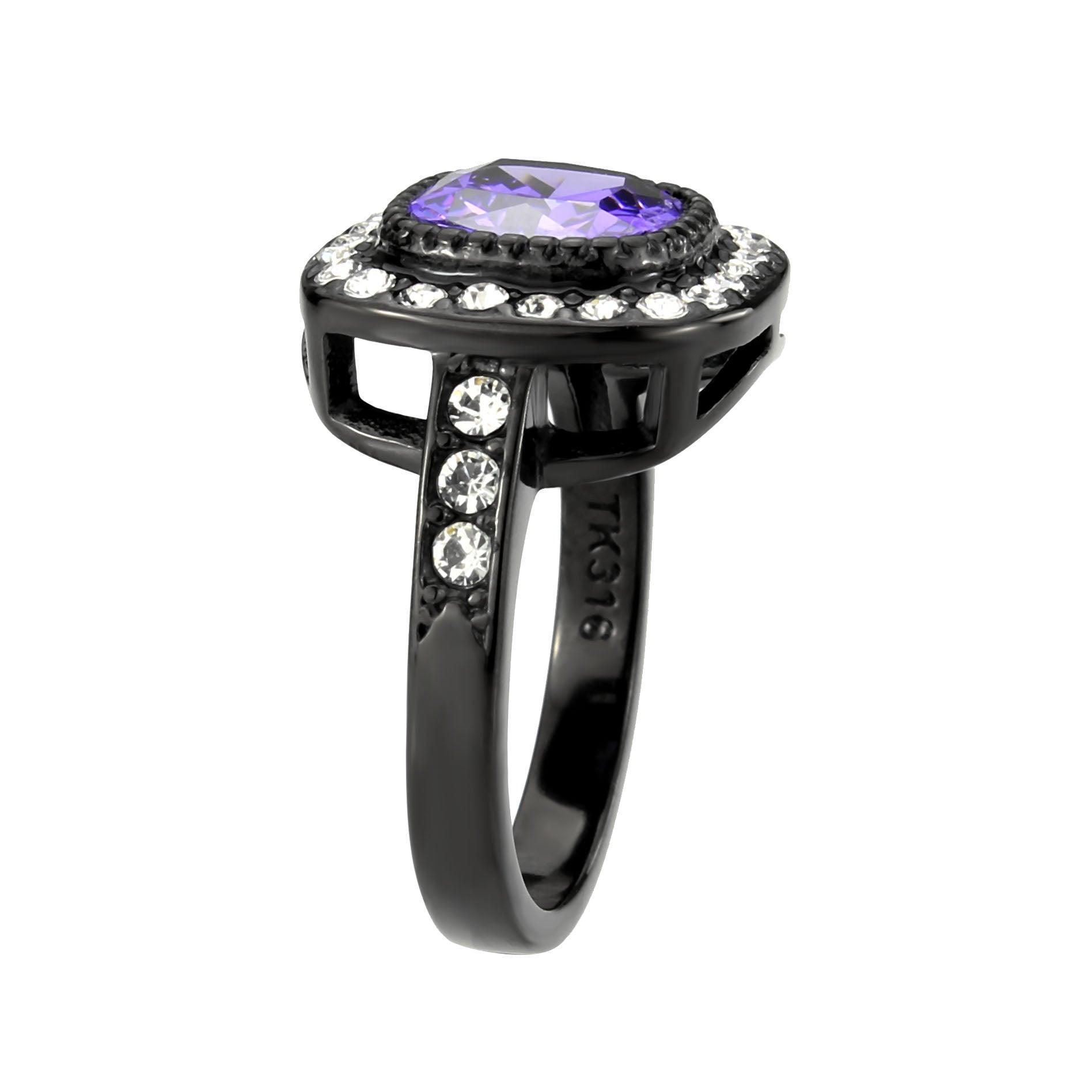 Womens Light Black Ring Anillo Para Mujer Stainless Steel Ring with AAA Grade CZ in Amethyst Kaylee - Jewelry Store by Erik Rayo