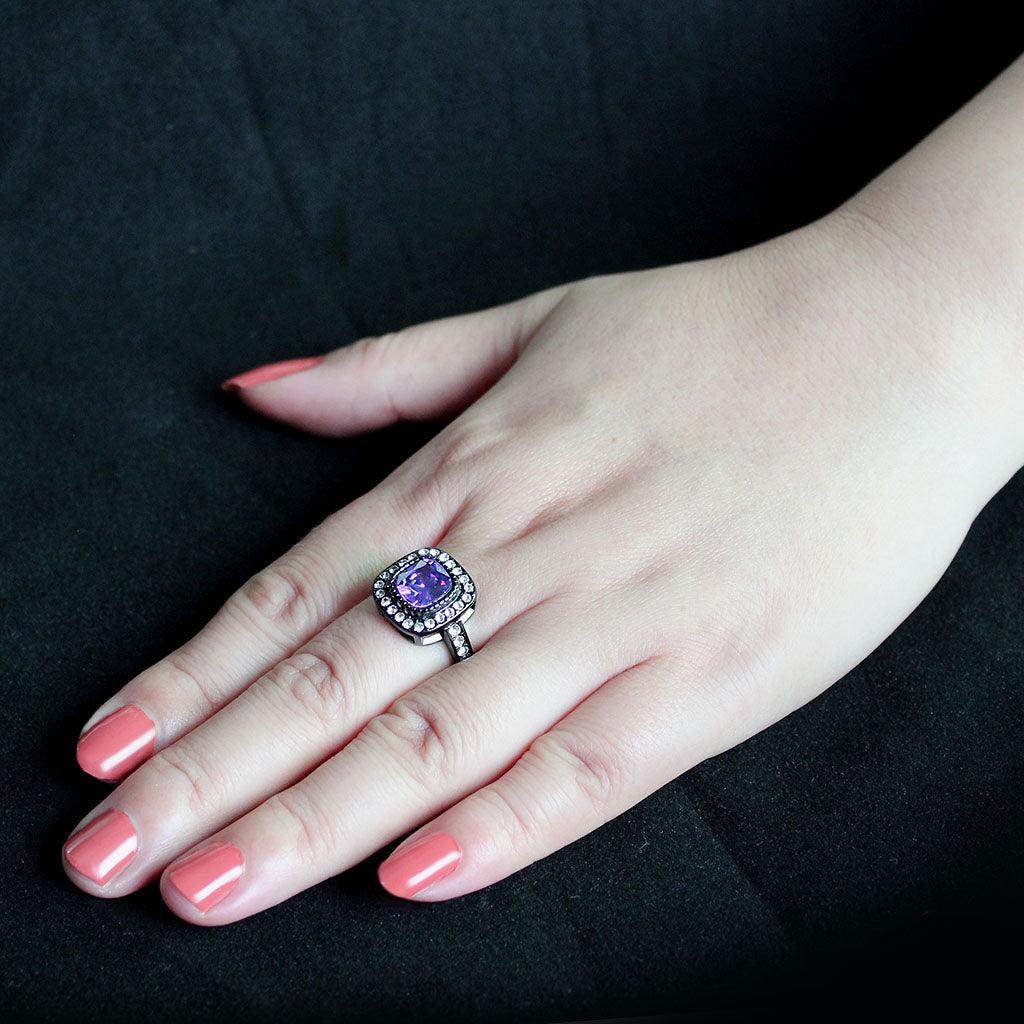 Womens Light Black Ring Anillo Para Mujer Stainless Steel Ring with AAA Grade CZ in Amethyst Kaylee - Jewelry Store by Erik Rayo
