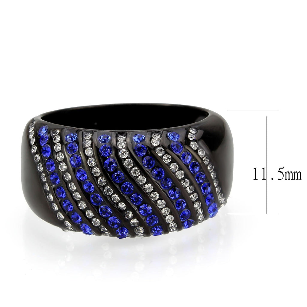 Womens Light Black Ring Anillo Para Mujer Stainless Steel Ring with AAA Grade CZ in Blue Daisy - Jewelry Store by Erik Rayo