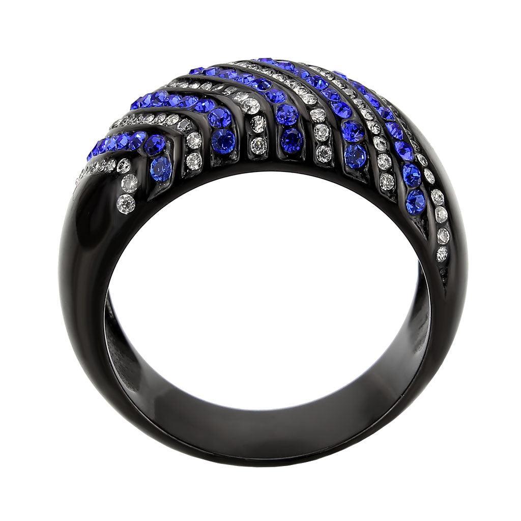 Womens Light Black Ring Anillo Para Mujer Stainless Steel Ring with AAA Grade CZ in Blue Daisy - Jewelry Store by Erik Rayo
