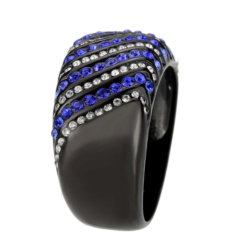 Womens Light Black Ring Anillo Para Mujer Stainless Steel Ring with AAA Grade CZ in Blue Daisy - Jewelry Store by Erik Rayo
