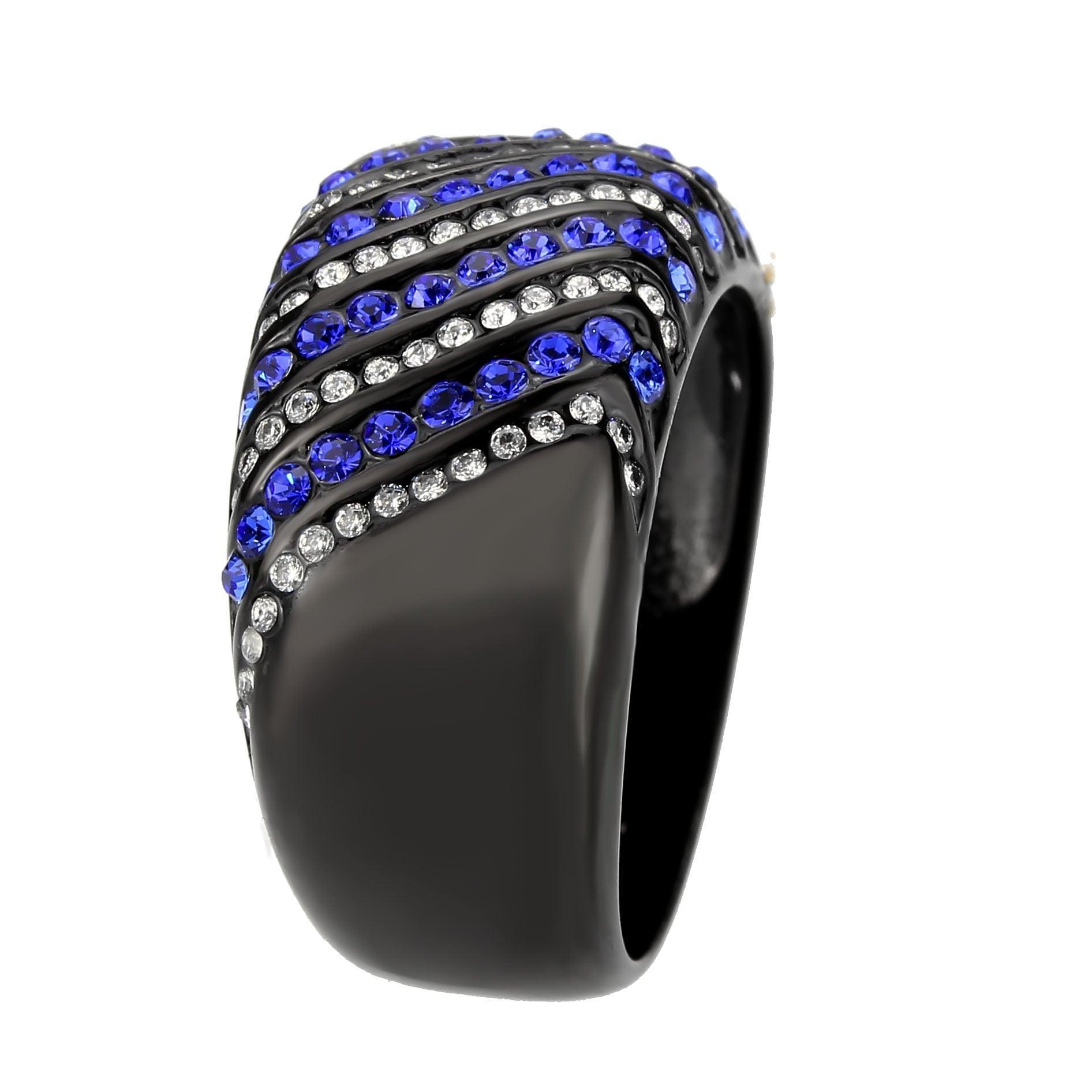 Womens Light Black Ring Anillo Para Mujer Stainless Steel Ring with AAA Grade CZ in Blue Daisy - Jewelry Store by Erik Rayo
