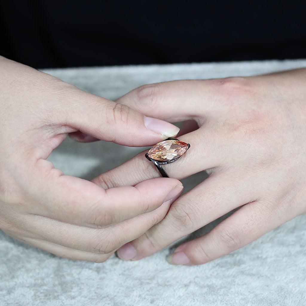 Womens Light Black Ring Anillo Para Mujer Stainless Steel Ring with AAA Grade CZ in Champagne Celia - Jewelry Store by Erik Rayo