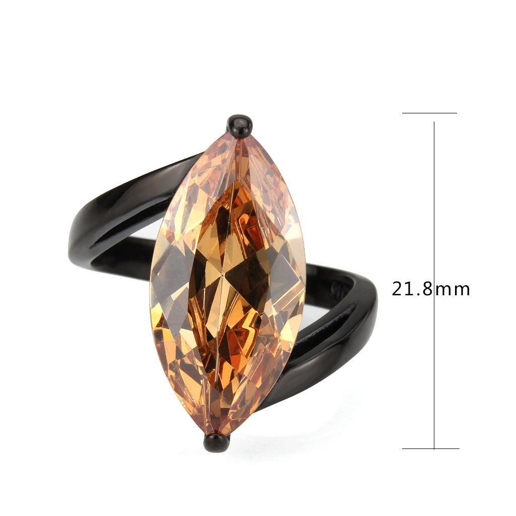 Womens Light Black Ring Anillo Para Mujer Stainless Steel Ring with AAA Grade CZ in Champagne Celia - Jewelry Store by Erik Rayo