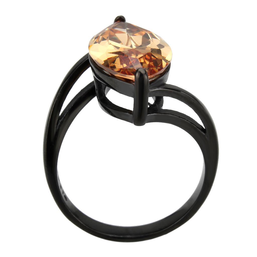Womens Light Black Ring Anillo Para Mujer Stainless Steel Ring with AAA Grade CZ in Champagne Celia - Jewelry Store by Erik Rayo