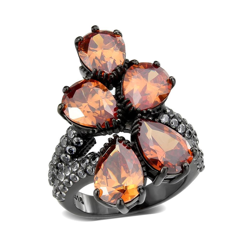 Womens Light Black Ring Anillo Para Mujer Stainless Steel Ring with AAA Grade CZ in Champagne Makara - Jewelry Store by Erik Rayo