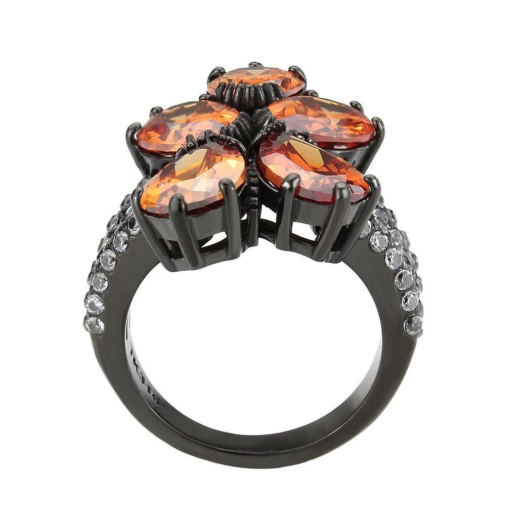 Womens Light Black Ring Anillo Para Mujer Stainless Steel Ring with AAA Grade CZ in Champagne Makara - Jewelry Store by Erik Rayo