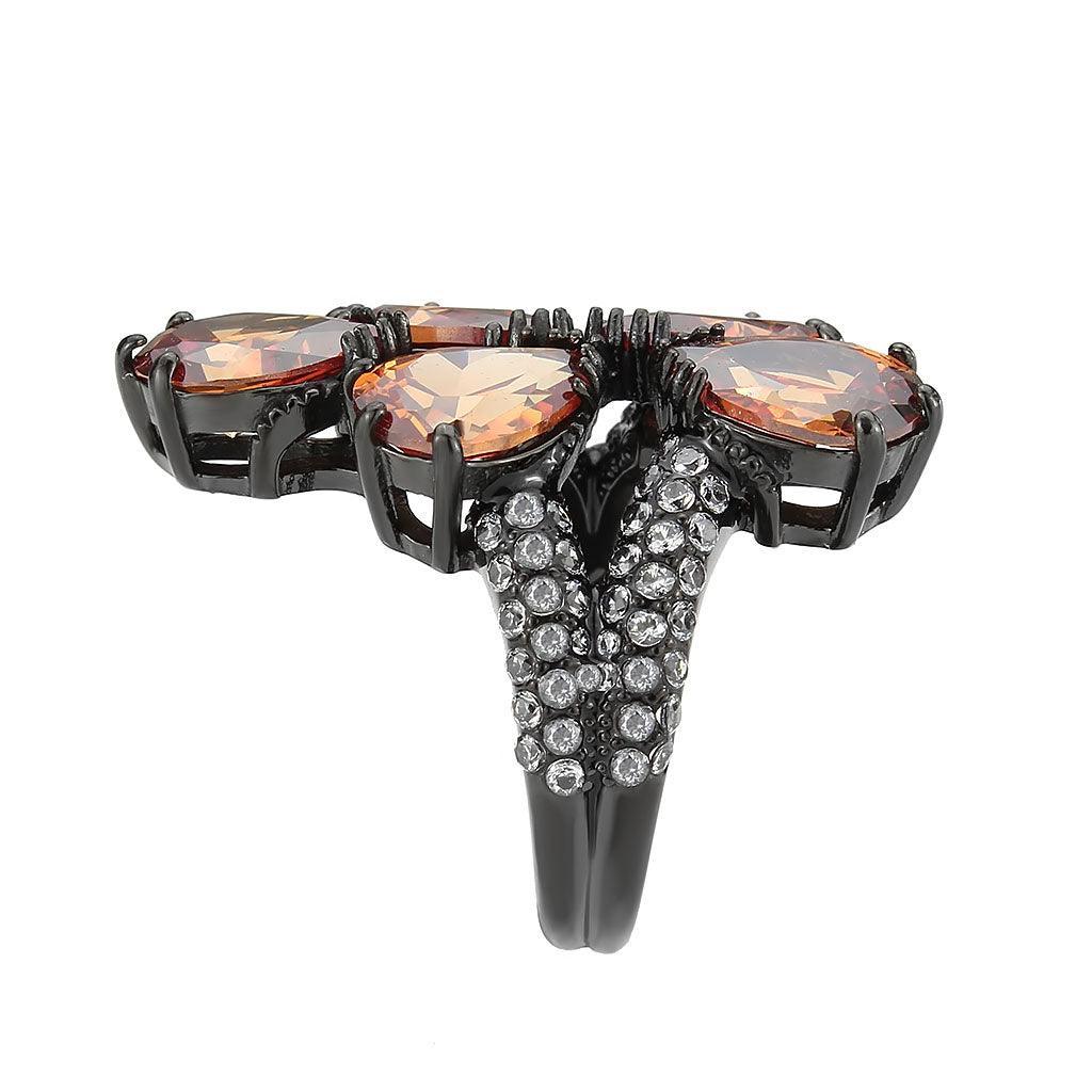 Womens Light Black Ring Anillo Para Mujer Stainless Steel Ring with AAA Grade CZ in Champagne Makara - Jewelry Store by Erik Rayo