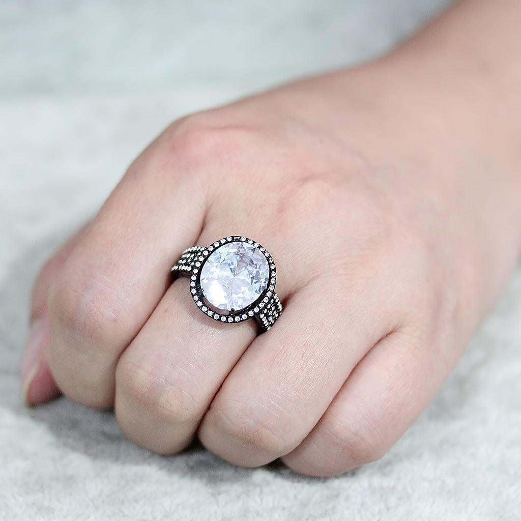 Womens Light Black Ring Anillo Para Mujer Stainless Steel Ring with AAA Grade CZ in Clear Beny - Jewelry Store by Erik Rayo