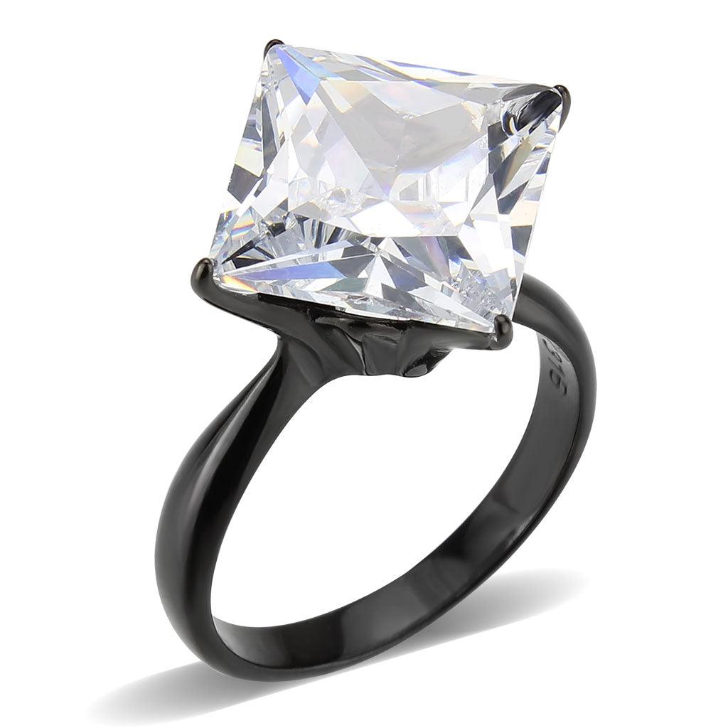 Womens Light Black Ring Anillo Para Mujer Stainless Steel Ring with AAA Grade CZ in Clear Beth - Jewelry Store by Erik Rayo