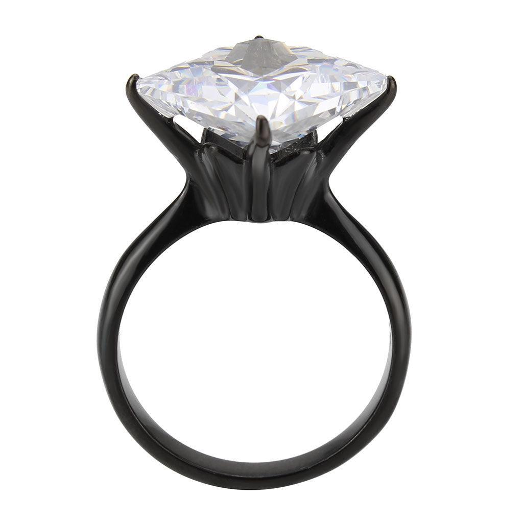 Womens Light Black Ring Anillo Para Mujer Stainless Steel Ring with AAA Grade CZ in Clear Beth - Jewelry Store by Erik Rayo