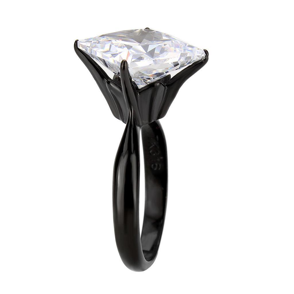 Womens Light Black Ring Anillo Para Mujer Stainless Steel Ring with AAA Grade CZ in Clear Beth - Jewelry Store by Erik Rayo