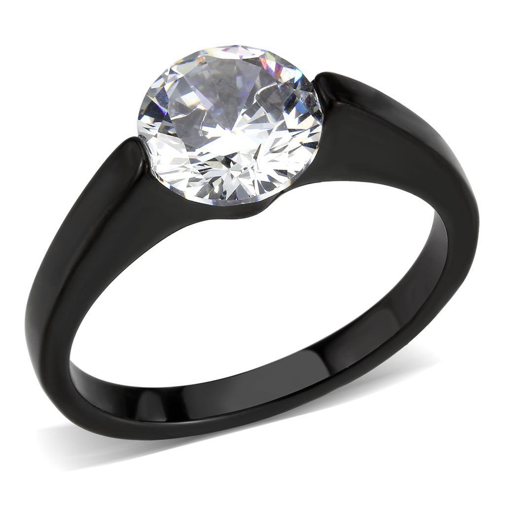 Womens Light Black Ring Anillo Para Mujer Stainless Steel Ring with AAA Grade CZ in Clear Bianca - Jewelry Store by Erik Rayo