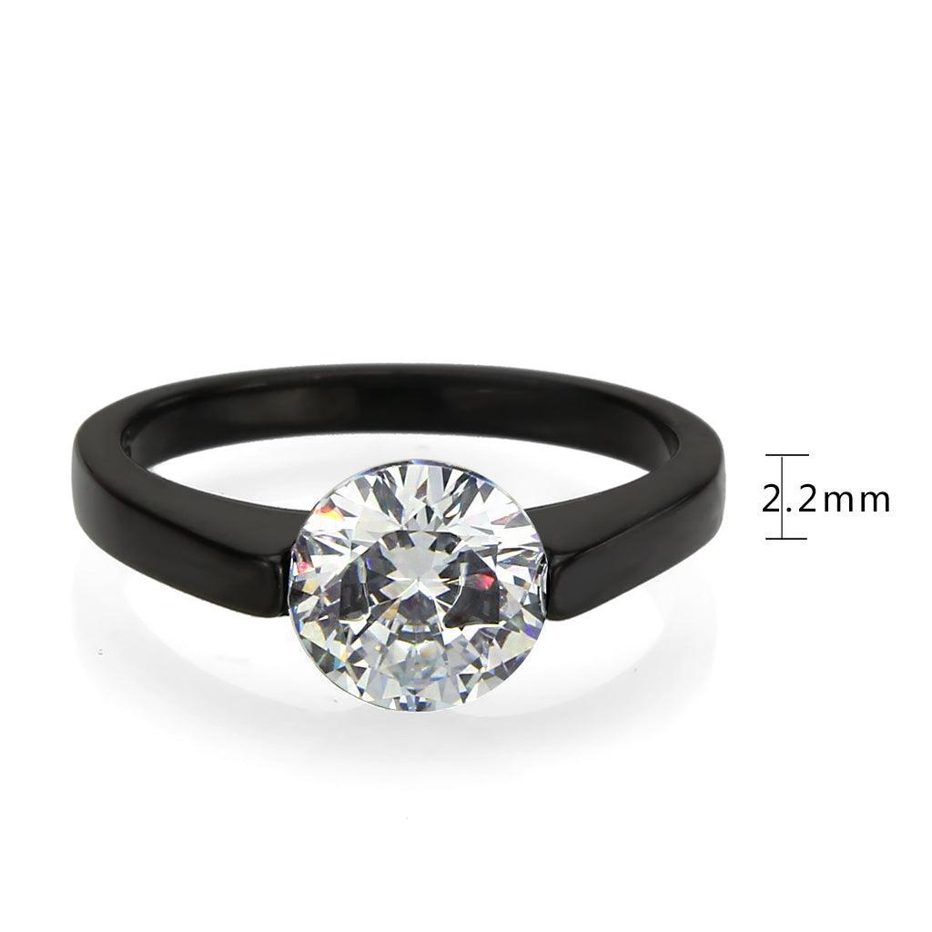 Womens Light Black Ring Anillo Para Mujer Stainless Steel Ring with AAA Grade CZ in Clear Bianca - Jewelry Store by Erik Rayo