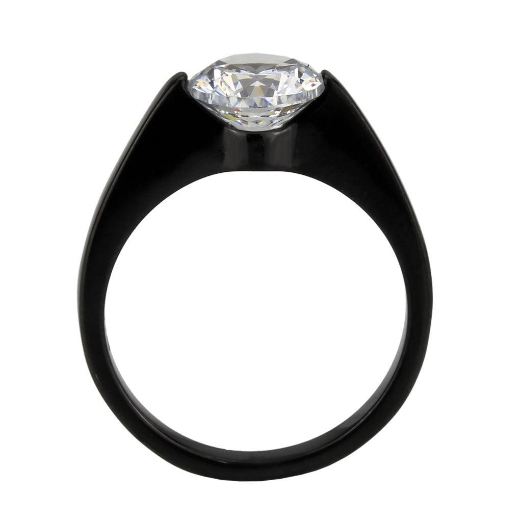 Womens Light Black Ring Anillo Para Mujer Stainless Steel Ring with AAA Grade CZ in Clear Bianca - Jewelry Store by Erik Rayo