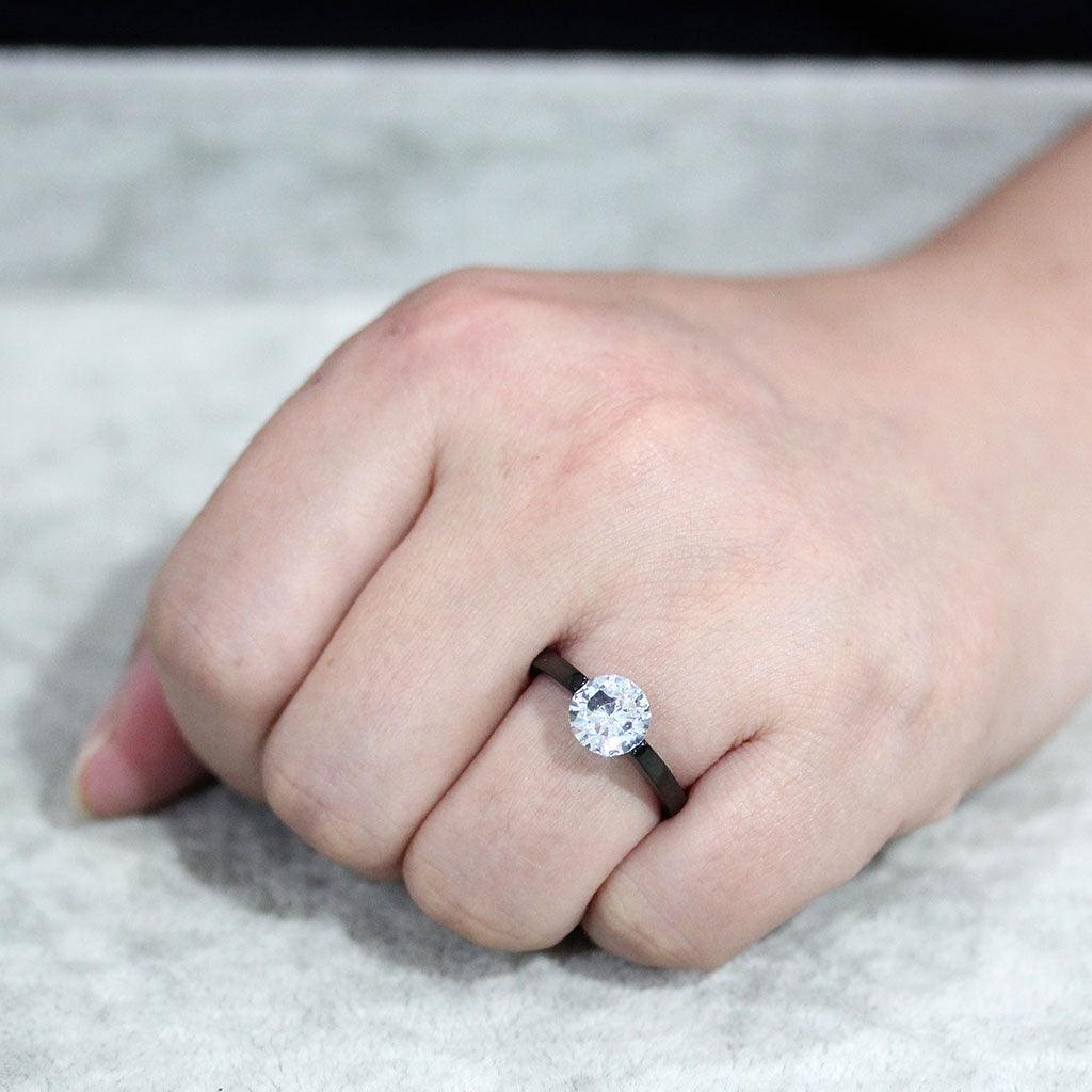 Womens Light Black Ring Anillo Para Mujer Stainless Steel Ring with AAA Grade CZ in Clear Bianca - Jewelry Store by Erik Rayo