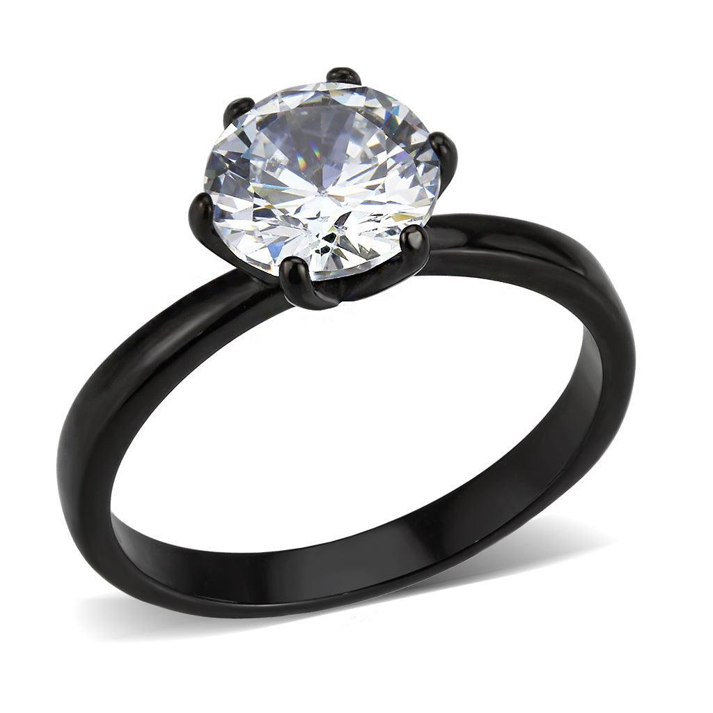 Womens Light Black Ring Anillo Para Mujer Stainless Steel Ring with AAA Grade CZ in Clear Cassandra - Jewelry Store by Erik Rayo
