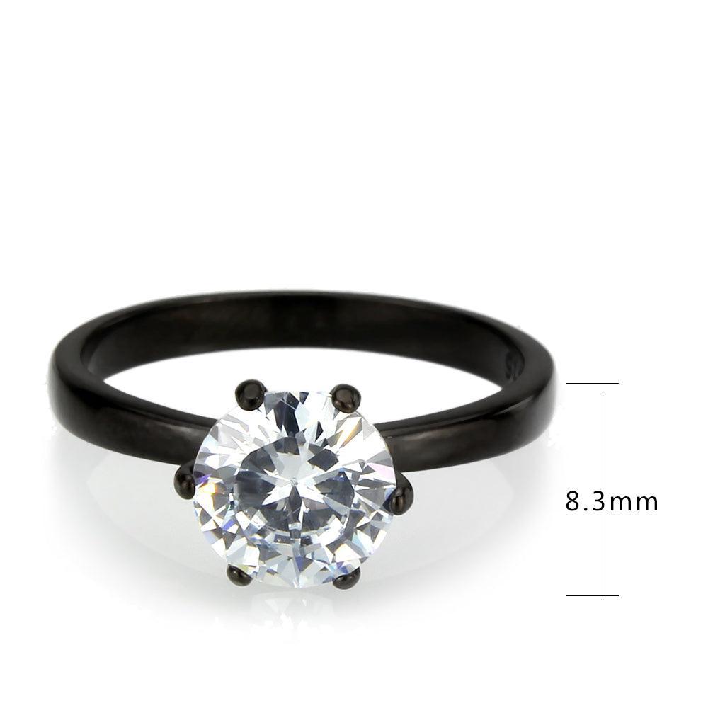 Womens Light Black Ring Anillo Para Mujer Stainless Steel Ring with AAA Grade CZ in Clear Cassandra - Jewelry Store by Erik Rayo