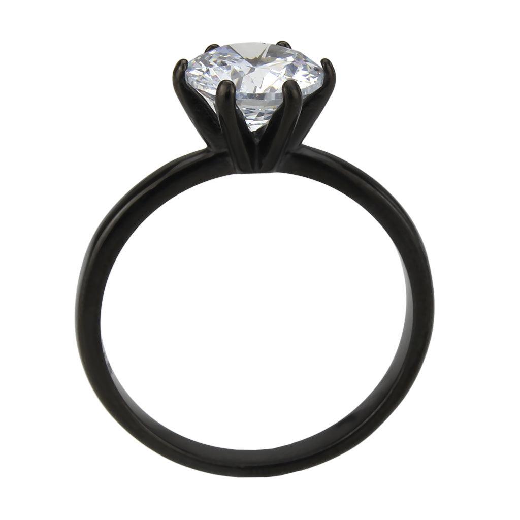 Womens Light Black Ring Anillo Para Mujer Stainless Steel Ring with AAA Grade CZ in Clear Cassandra - Jewelry Store by Erik Rayo