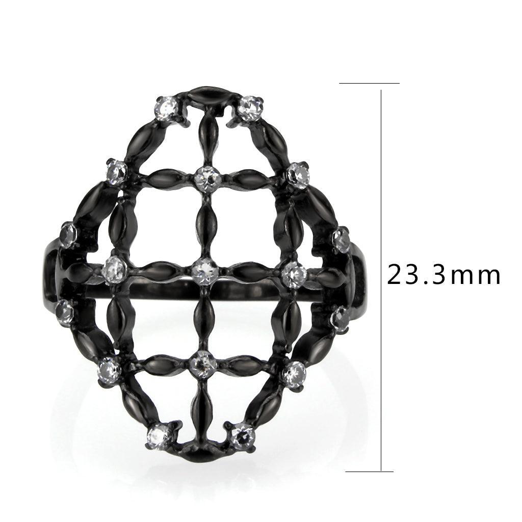 Womens Light Black Ring Anillo Para Mujer Stainless Steel Ring with AAA Grade CZ in Clear Dahlia - Jewelry Store by Erik Rayo