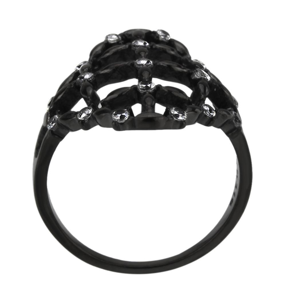 Womens Light Black Ring Anillo Para Mujer Stainless Steel Ring with AAA Grade CZ in Clear Dahlia - Jewelry Store by Erik Rayo