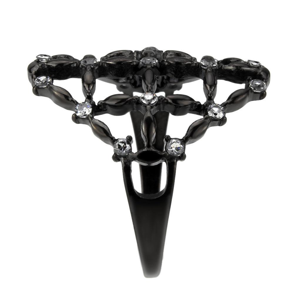 Womens Light Black Ring Anillo Para Mujer Stainless Steel Ring with AAA Grade CZ in Clear Dahlia - Jewelry Store by Erik Rayo
