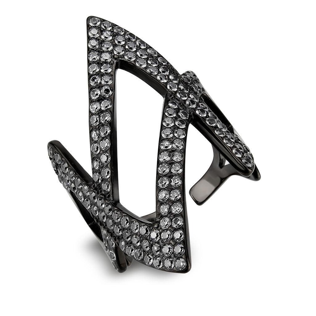 Womens Light Black Ring Anillo Para Mujer Stainless Steel Ring with AAA Grade CZ in Clear Damaris - Jewelry Store by Erik Rayo