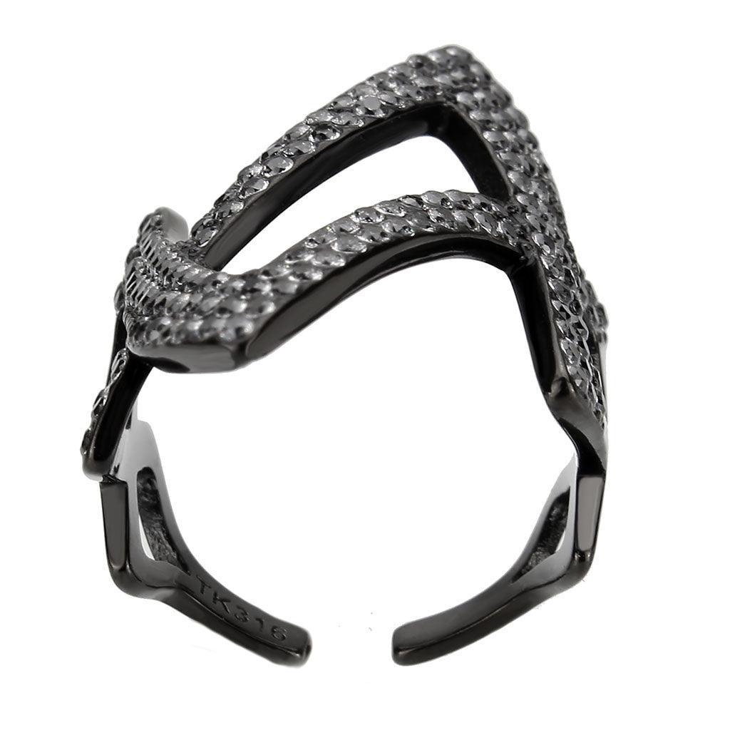 Womens Light Black Ring Anillo Para Mujer Stainless Steel Ring with AAA Grade CZ in Clear Damaris - Jewelry Store by Erik Rayo
