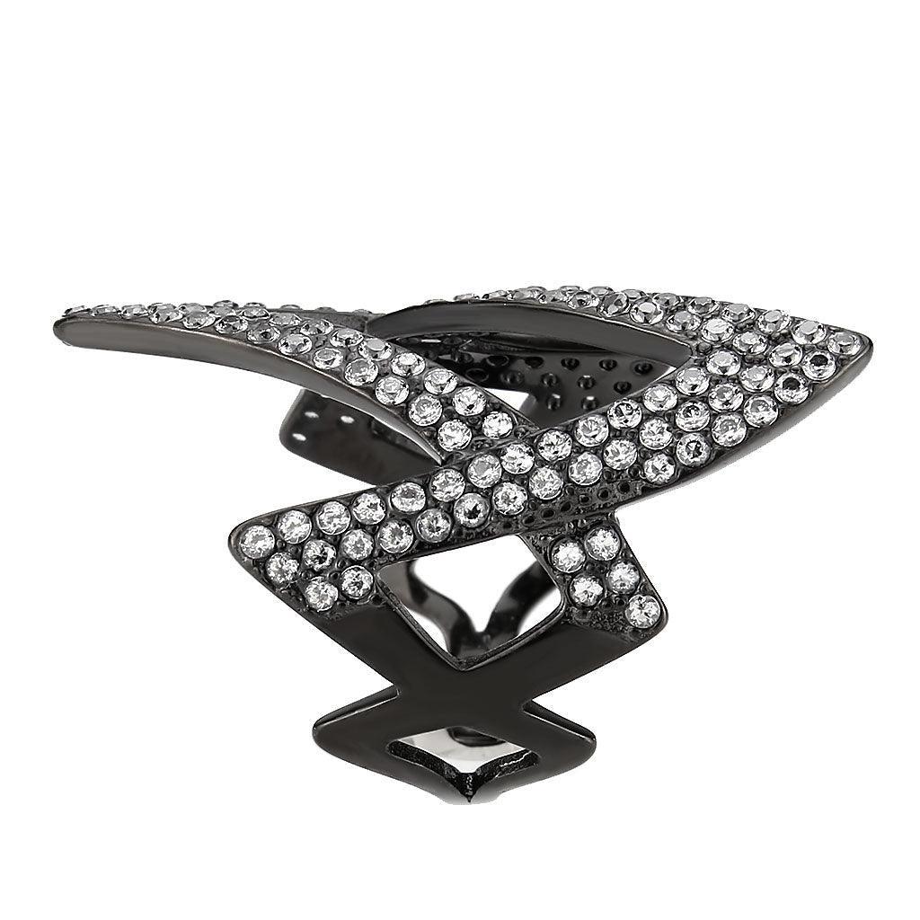 Womens Light Black Ring Anillo Para Mujer Stainless Steel Ring with AAA Grade CZ in Clear Damaris - Jewelry Store by Erik Rayo