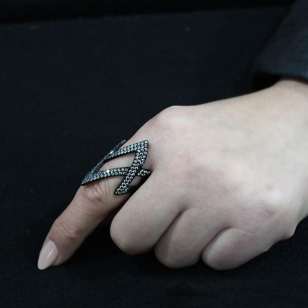 Womens Light Black Ring Anillo Para Mujer Stainless Steel Ring with AAA Grade CZ in Clear Damaris - Jewelry Store by Erik Rayo