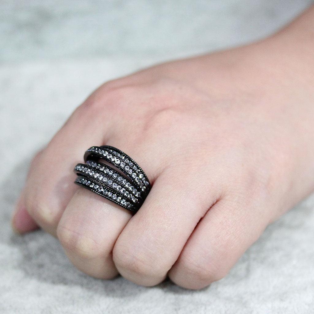 Womens Light Black Ring Anillo Para Mujer Stainless Steel Ring with AAA Grade CZ in Clear Davina - Jewelry Store by Erik Rayo
