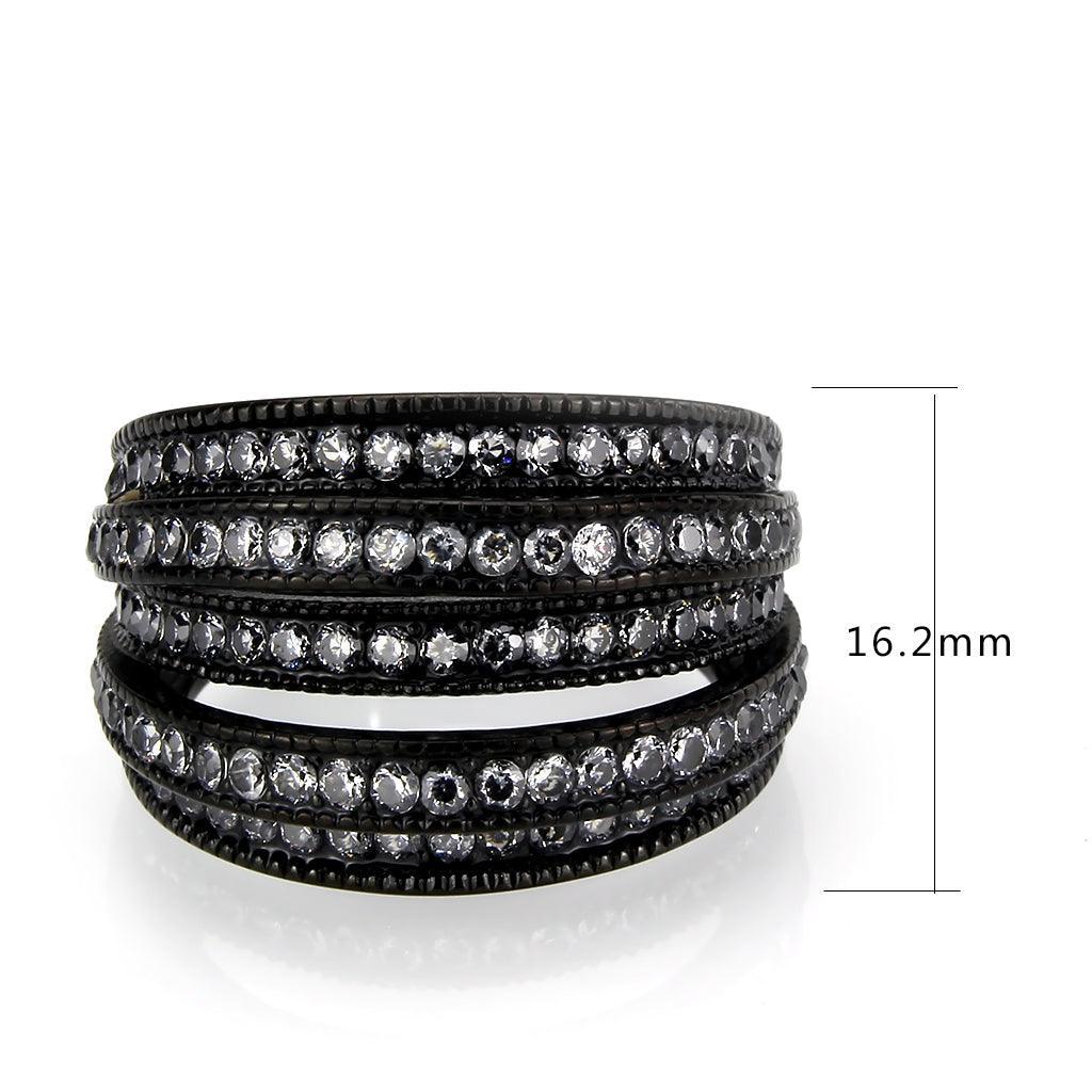 Womens Light Black Ring Anillo Para Mujer Stainless Steel Ring with AAA Grade CZ in Clear Davina - Jewelry Store by Erik Rayo