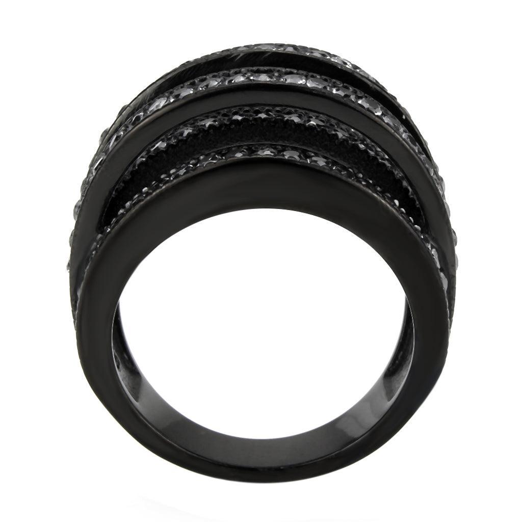Womens Light Black Ring Anillo Para Mujer Stainless Steel Ring with AAA Grade CZ in Clear Davina - Jewelry Store by Erik Rayo