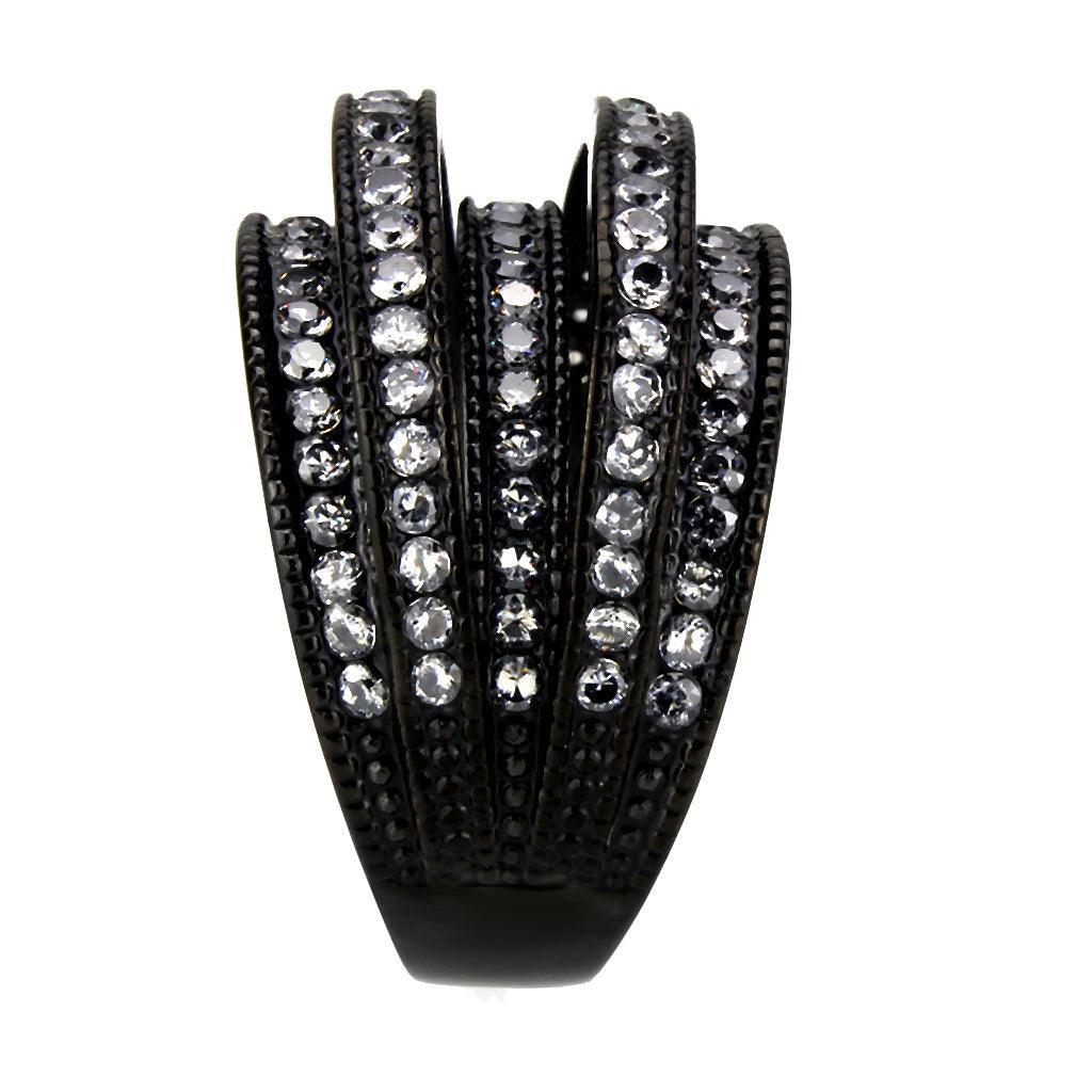 Womens Light Black Ring Anillo Para Mujer Stainless Steel Ring with AAA Grade CZ in Clear Davina - Jewelry Store by Erik Rayo