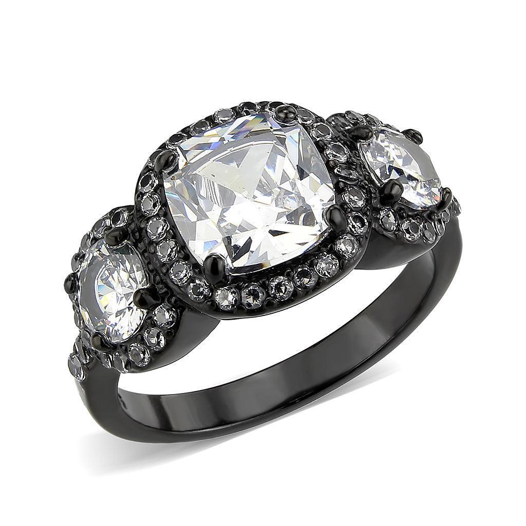 Womens Light Black Ring Anillo Para Mujer Stainless Steel Ring with AAA Grade CZ in Clear Faith - Jewelry Store by Erik Rayo
