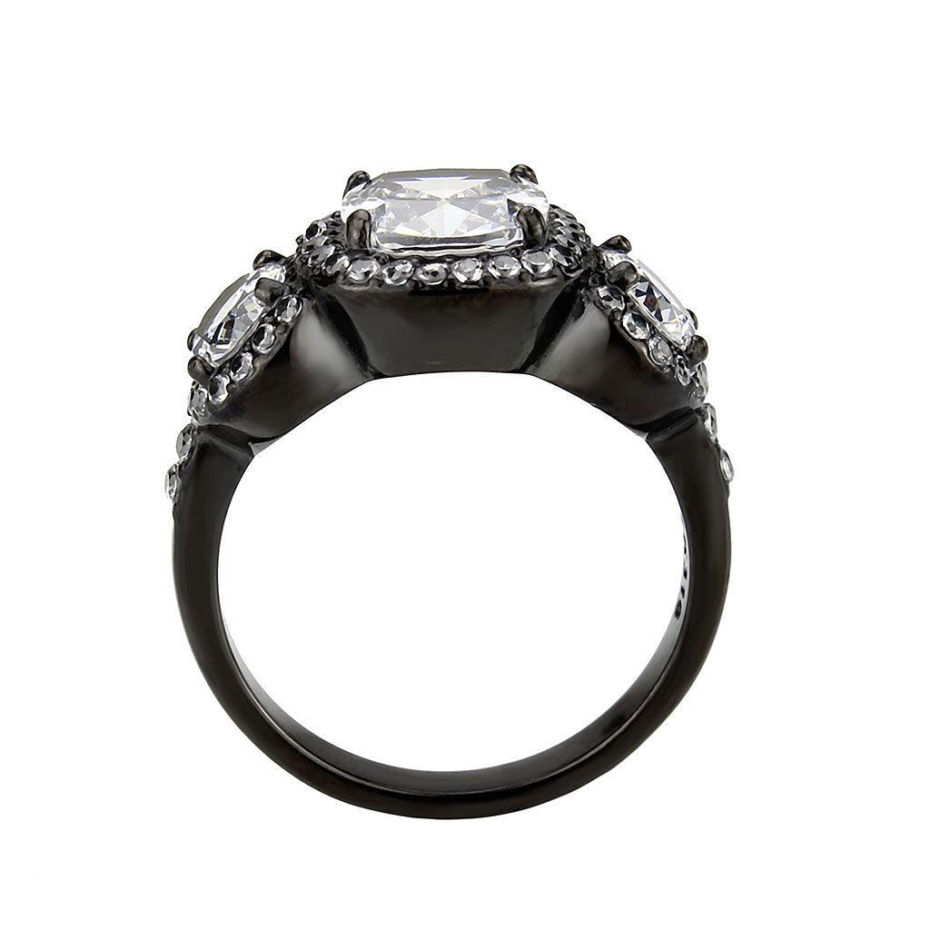 Womens Light Black Ring Anillo Para Mujer Stainless Steel Ring with AAA Grade CZ in Clear Faith - Jewelry Store by Erik Rayo