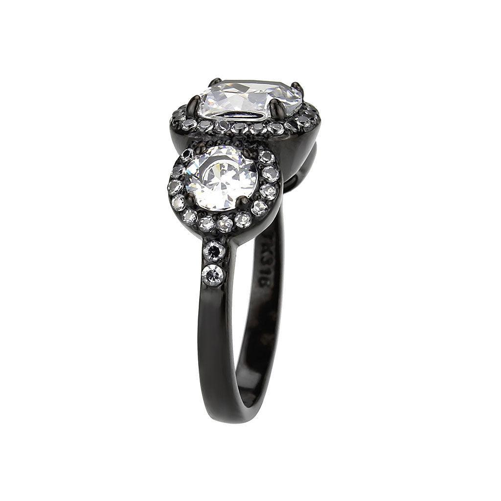 Womens Light Black Ring Anillo Para Mujer Stainless Steel Ring with AAA Grade CZ in Clear Faith - Jewelry Store by Erik Rayo