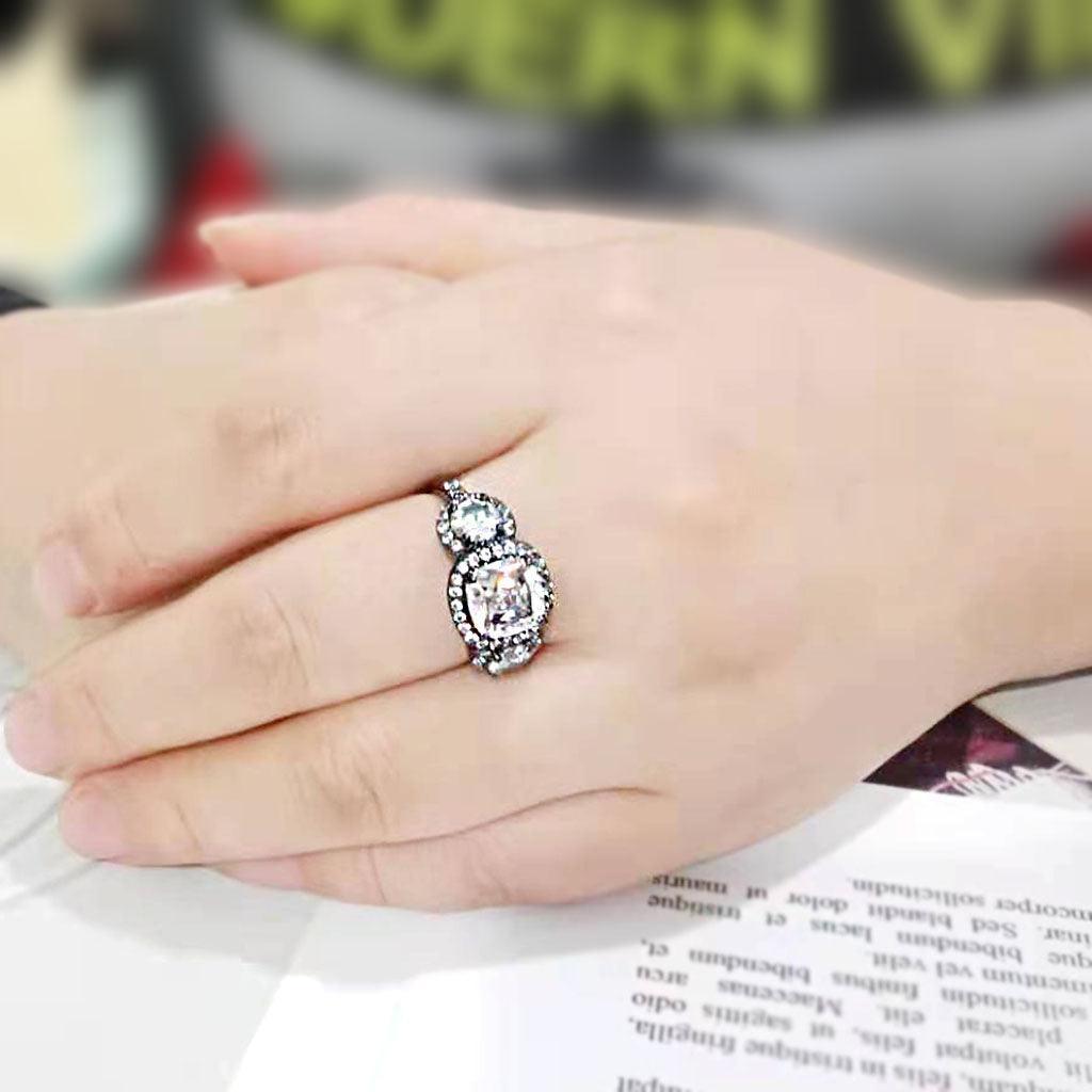 Womens Light Black Ring Anillo Para Mujer Stainless Steel Ring with AAA Grade CZ in Clear Faith - Jewelry Store by Erik Rayo
