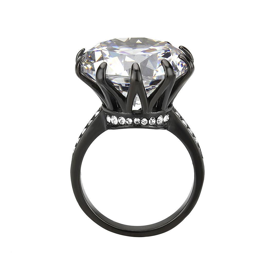 Womens Light Black Ring Anillo Para Mujer Stainless Steel Ring with AAA Grade CZ in Clear Hannah - Jewelry Store by Erik Rayo