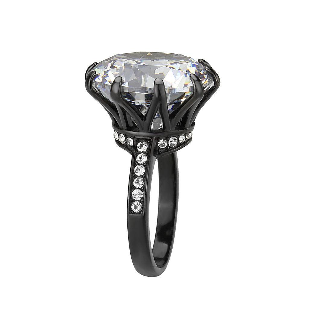 Womens Light Black Ring Anillo Para Mujer Stainless Steel Ring with AAA Grade CZ in Clear Hannah - Jewelry Store by Erik Rayo