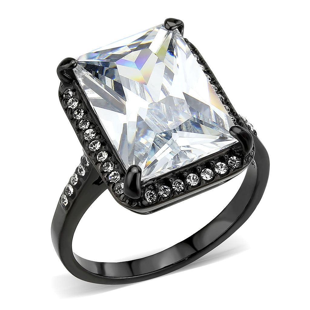 Womens Light Black Ring Anillo Para Mujer Stainless Steel Ring with AAA Grade CZ in Clear Ibbie - Jewelry Store by Erik Rayo